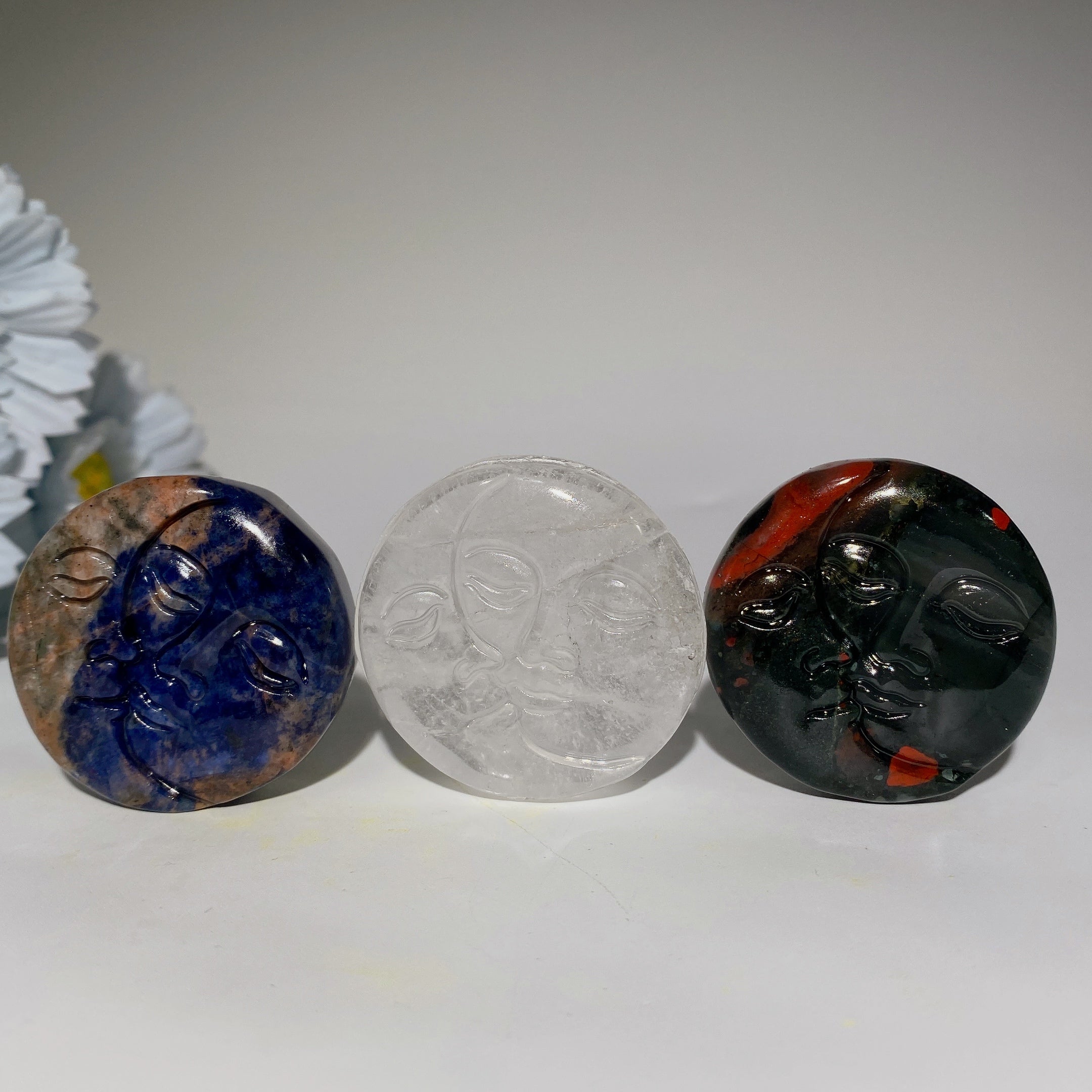 1.7 inch Mixed Crystal Moon & Sun Face Figurine