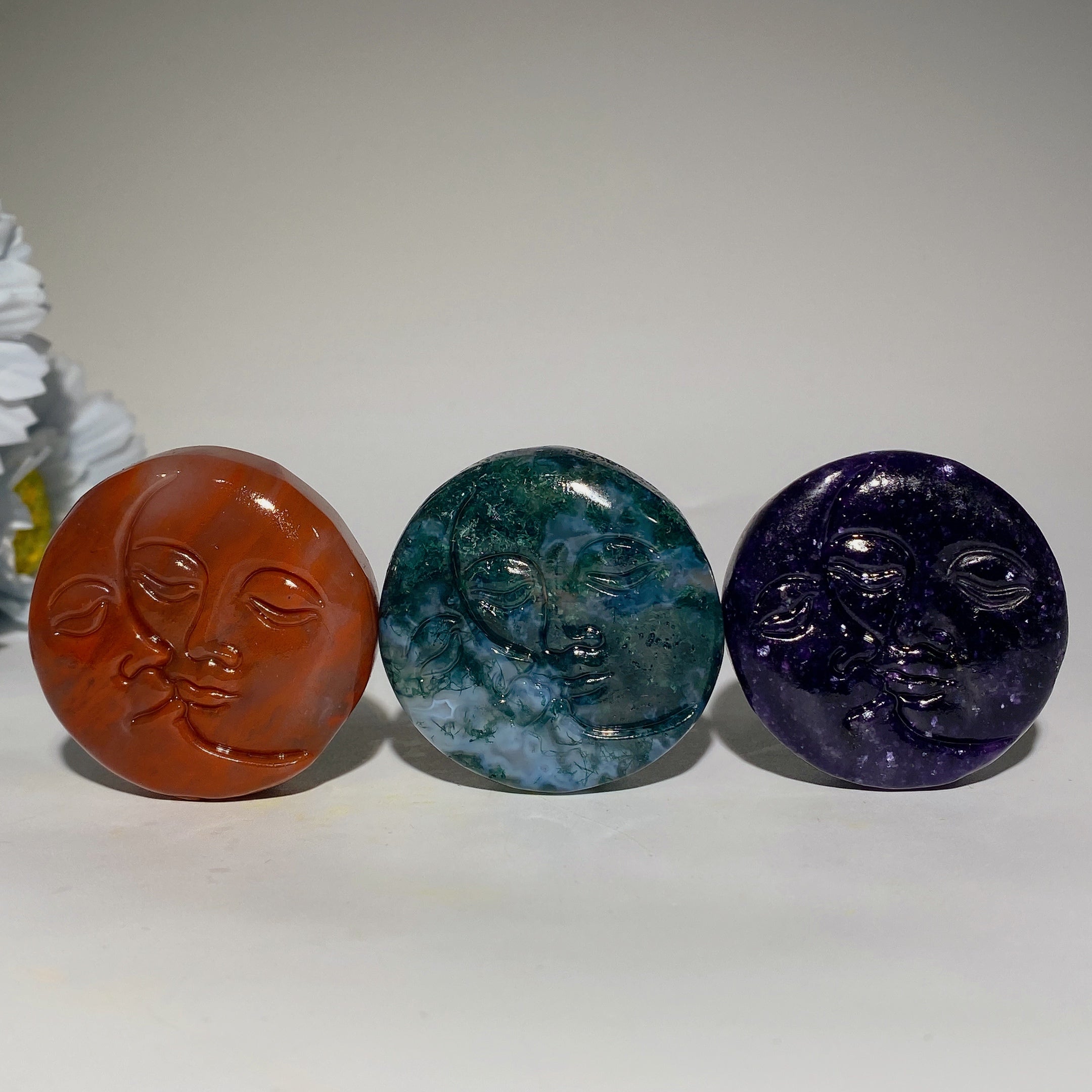 1.7 inch Mixed Crystal Moon & Sun Face Figurine