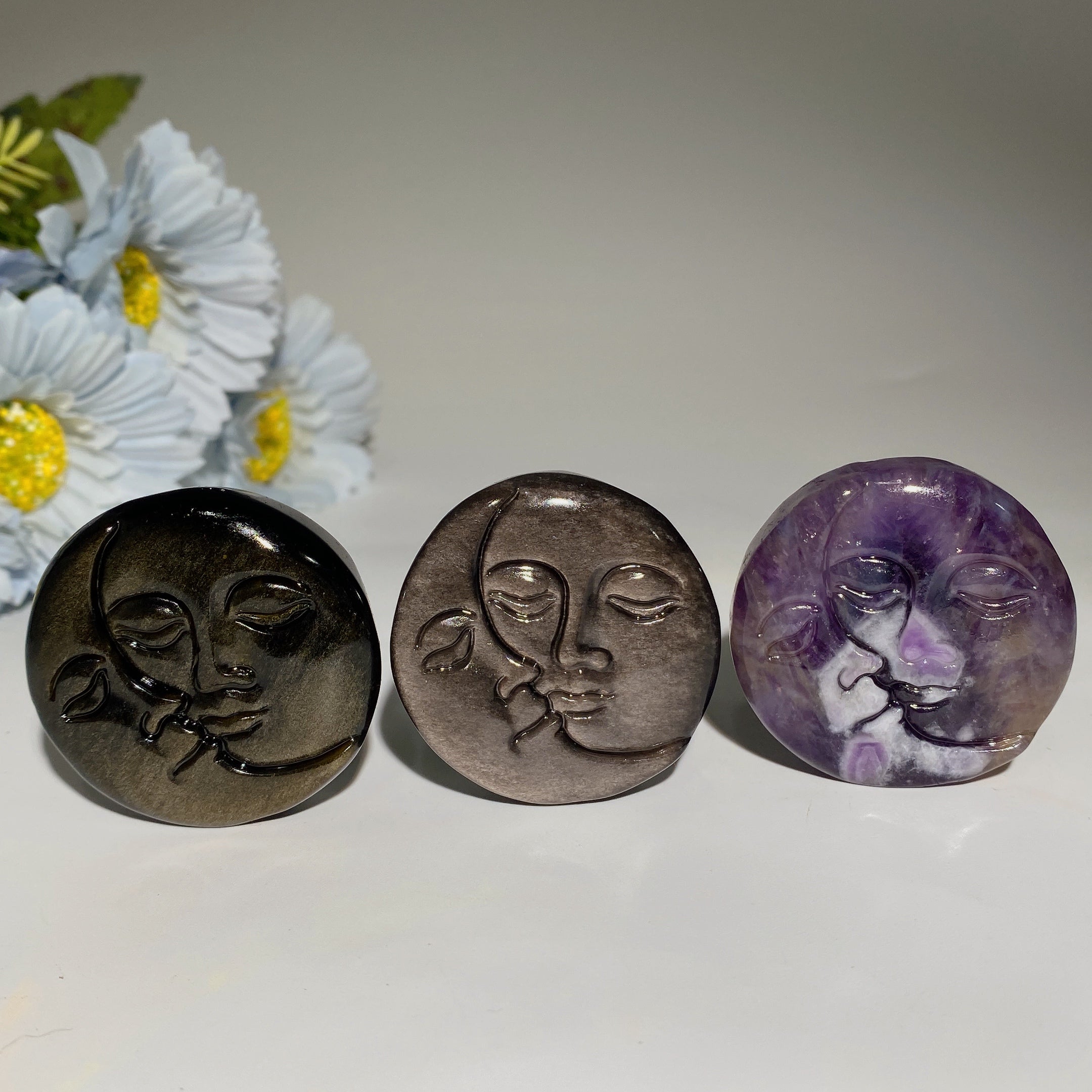 1.7 inch Mixed Crystal Moon & Sun Face Figurine