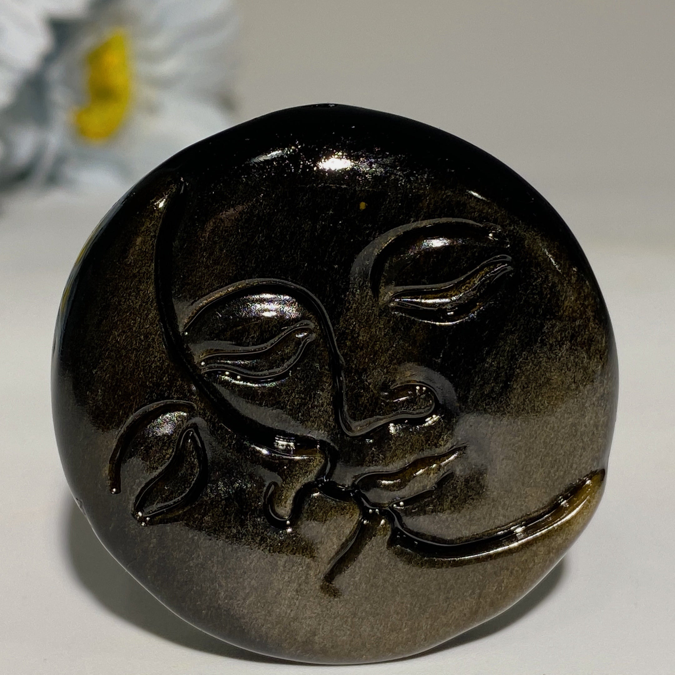 1.7 inch Mixed Crystal Moon & Sun Face Figurine