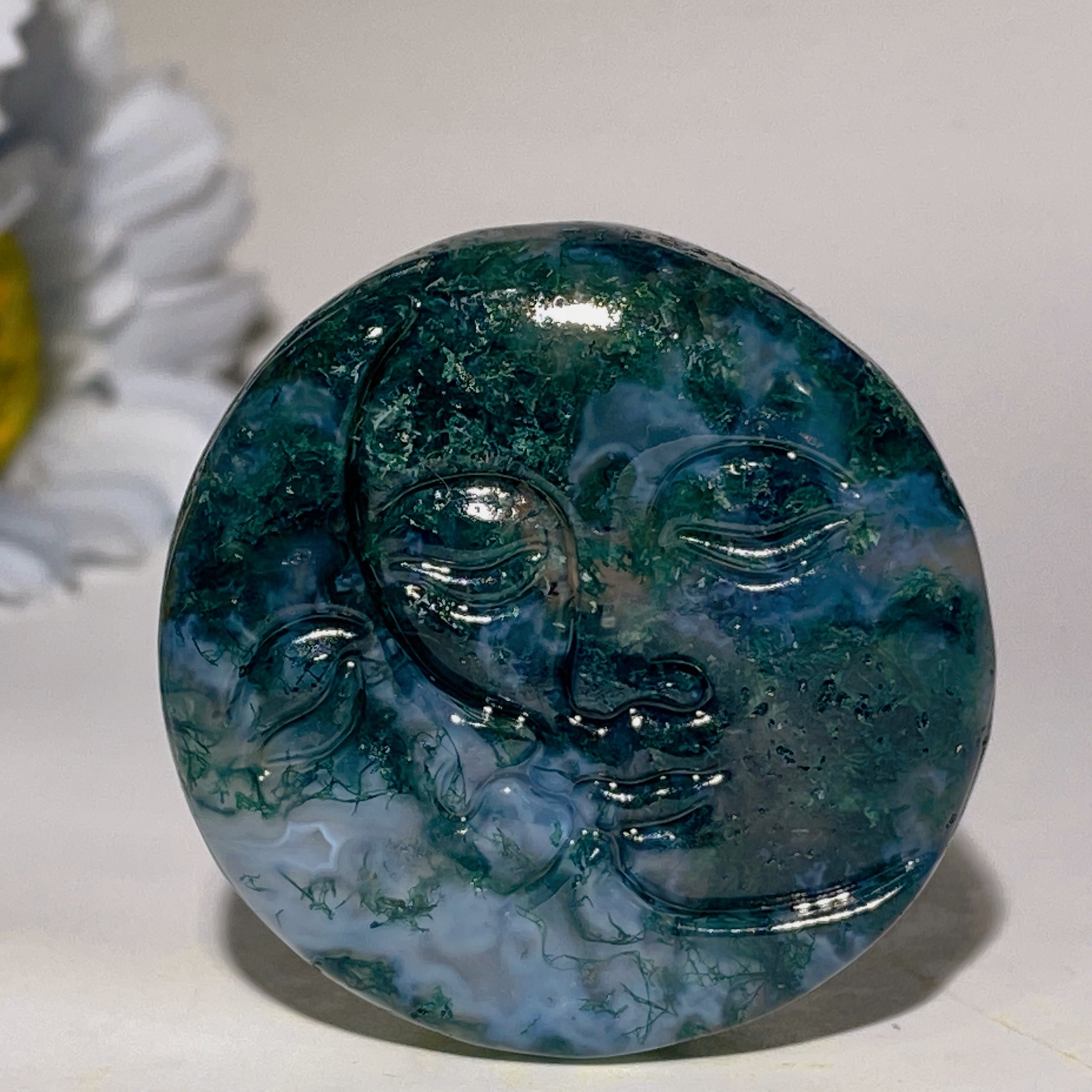 1.7 inch Mixed Crystal Moon & Sun Face Figurine