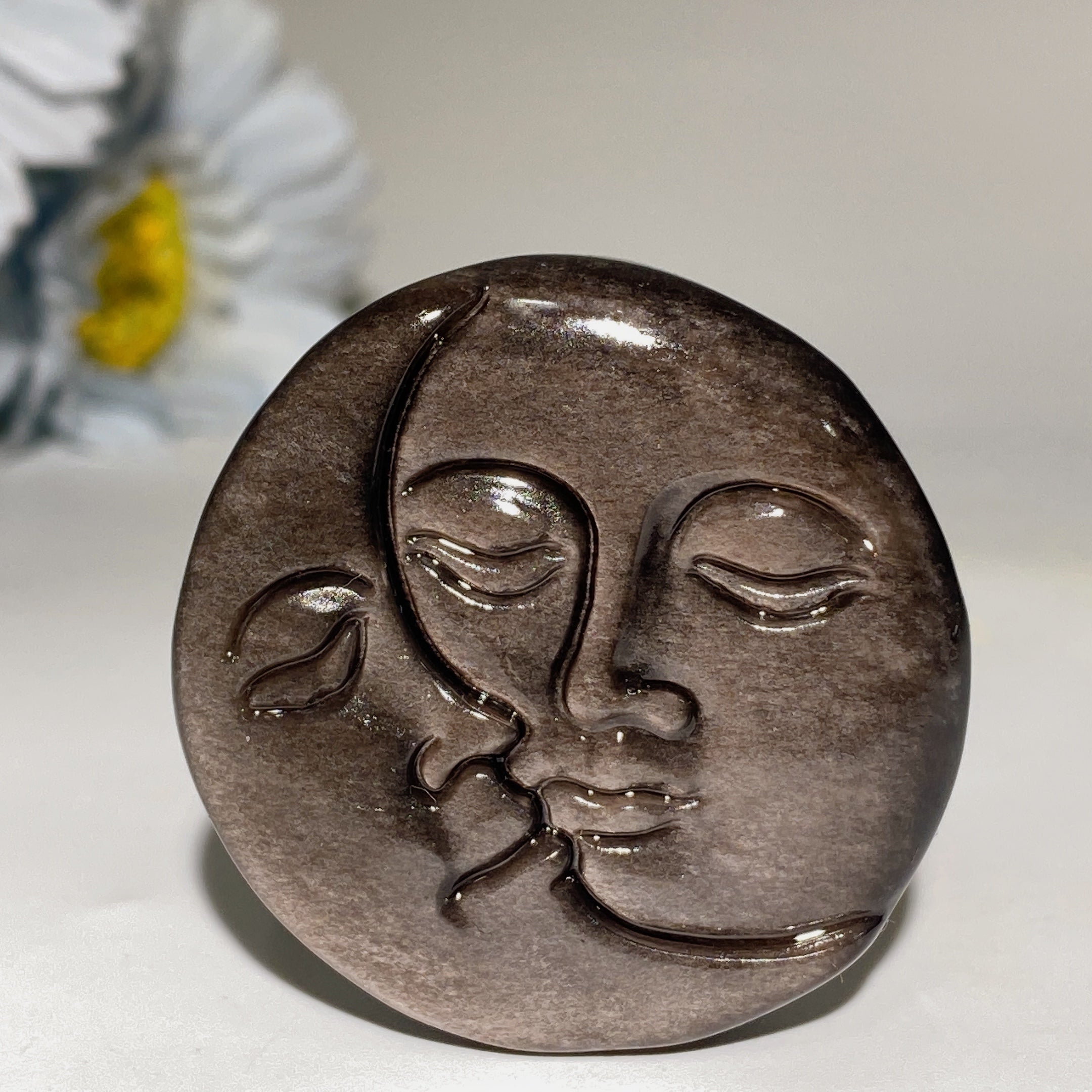 1.7 inch Mixed Crystal Moon & Sun Face Figurine