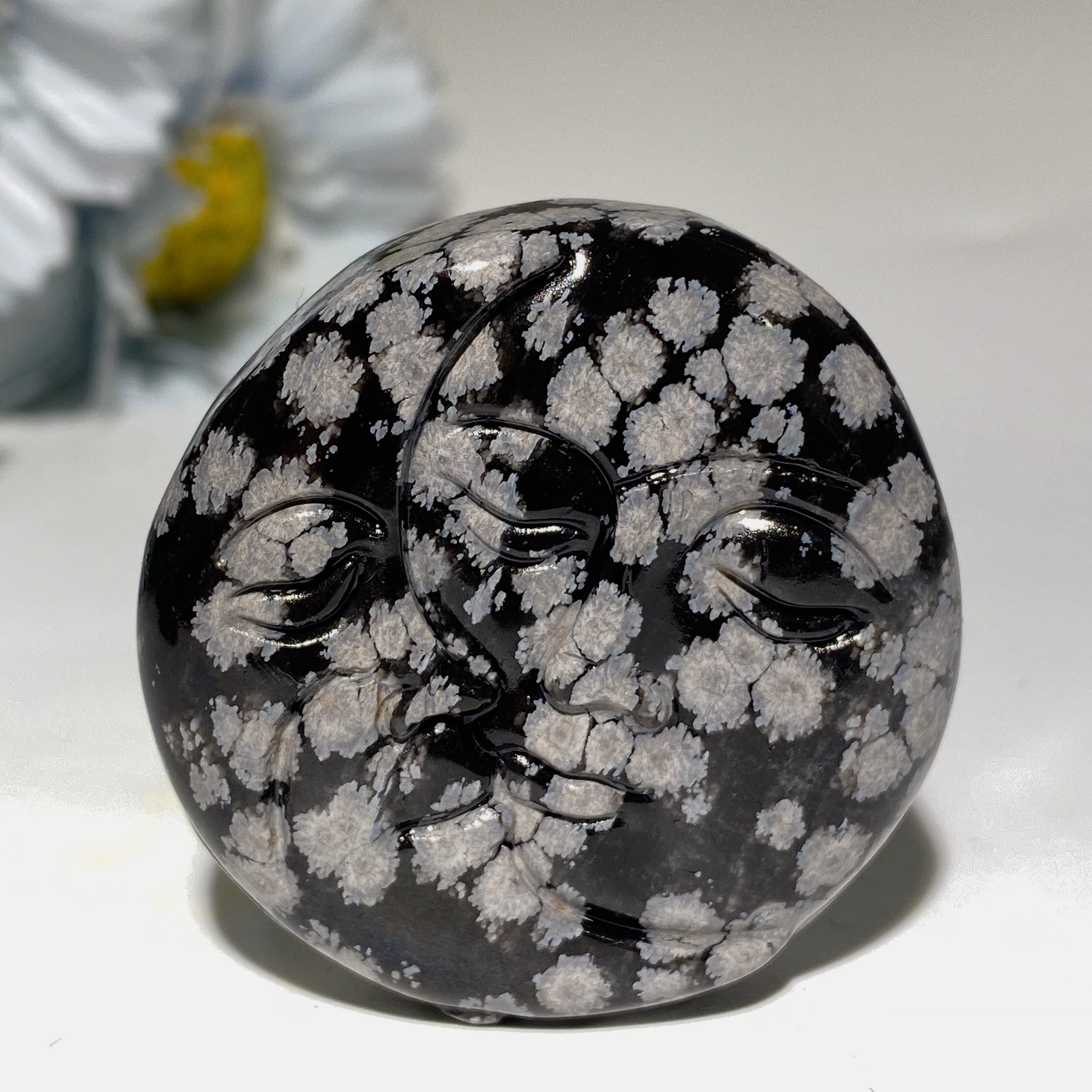 1.7 inch Mixed Crystal Moon & Sun Face Figurine