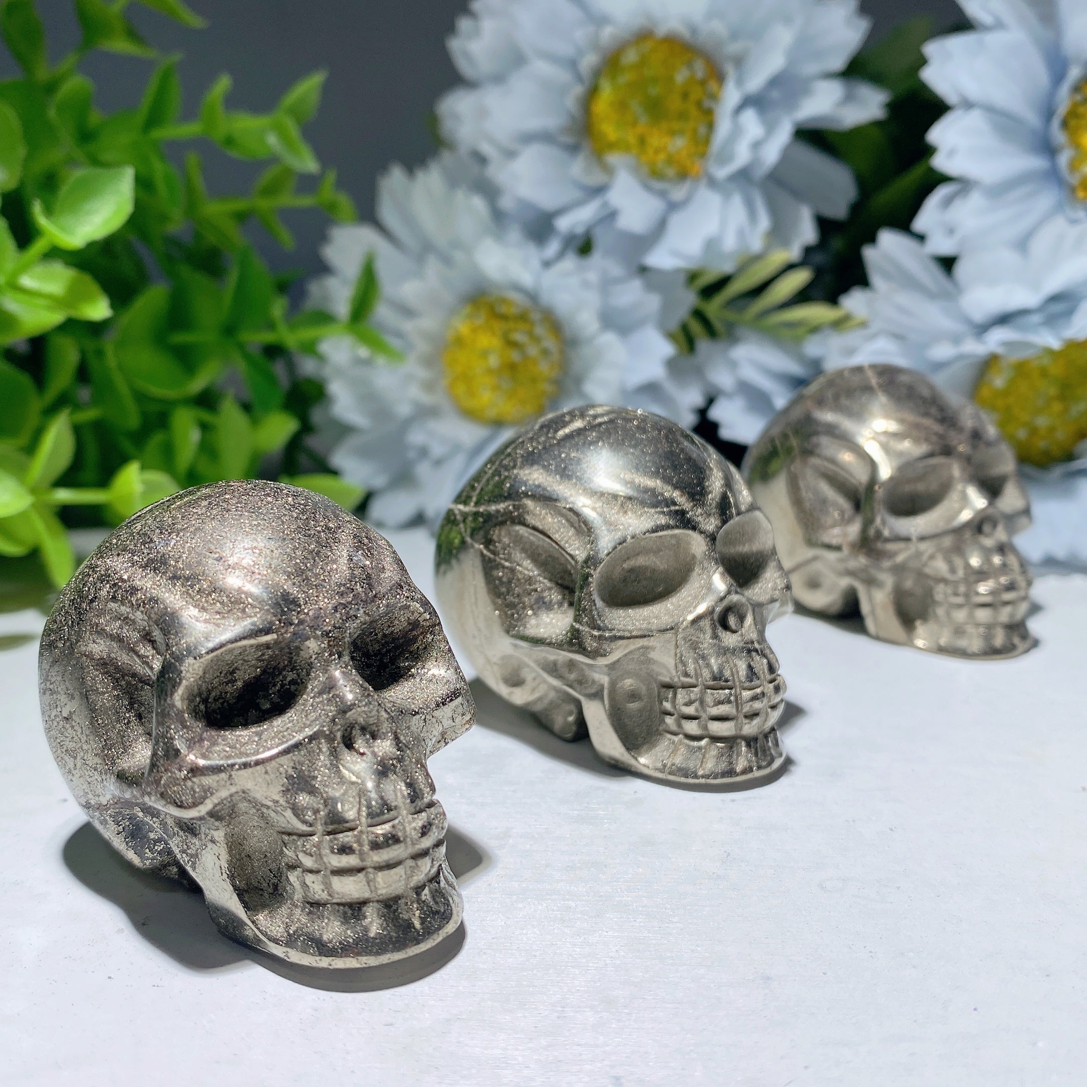 1.7 inch Pyrite Crystal Skull Carving