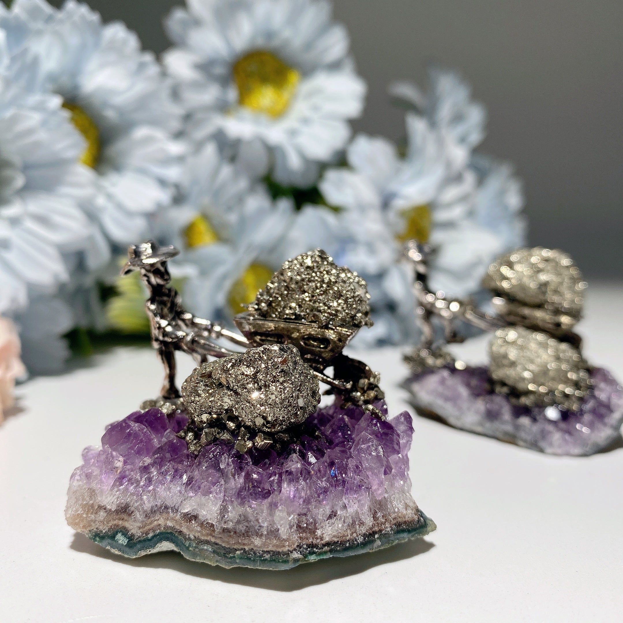 1.7 inch Pyrite Miner on Amethyst Cluster Crystal Healing