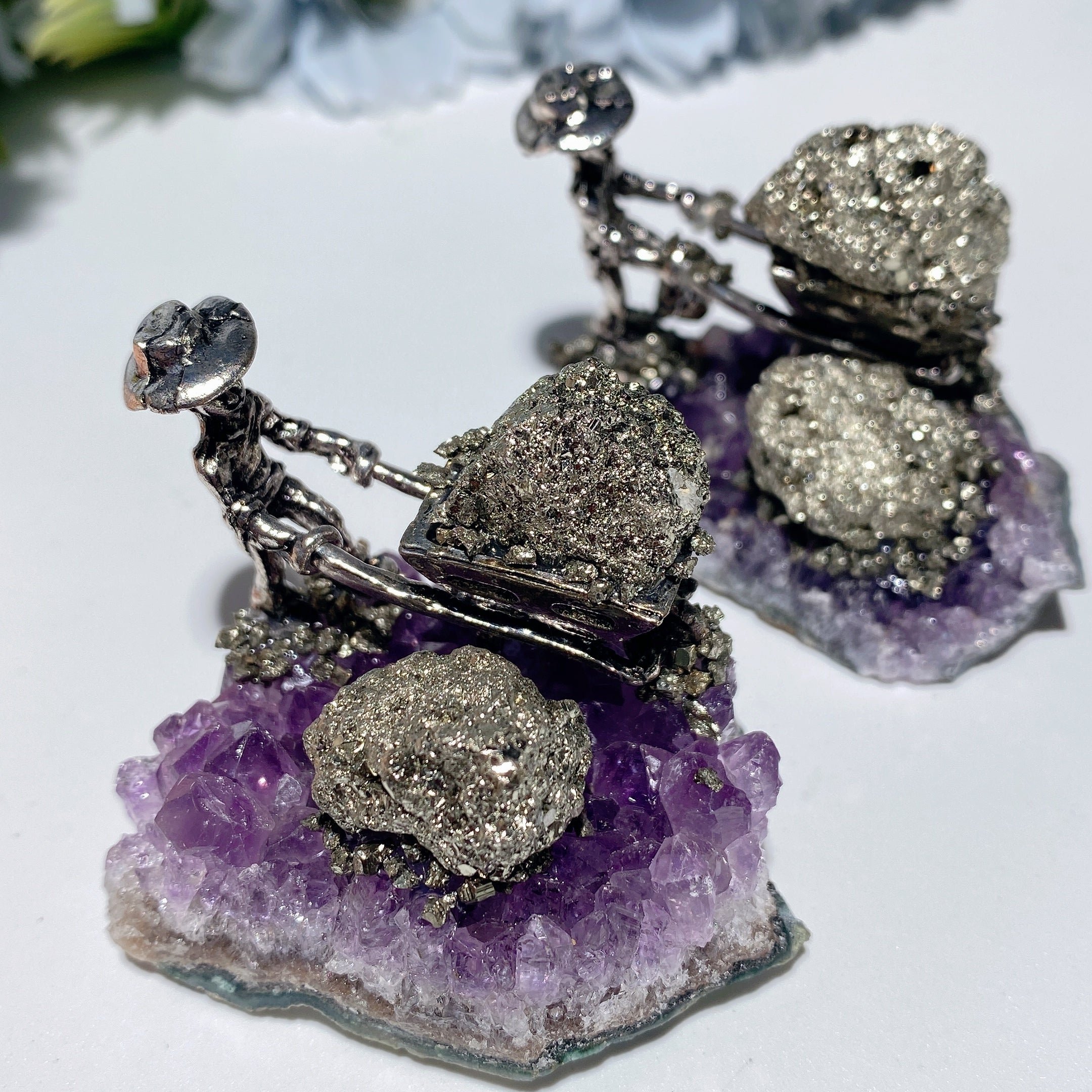 1.7 inch Pyrite Miner on Amethyst Cluster Crystal Healing