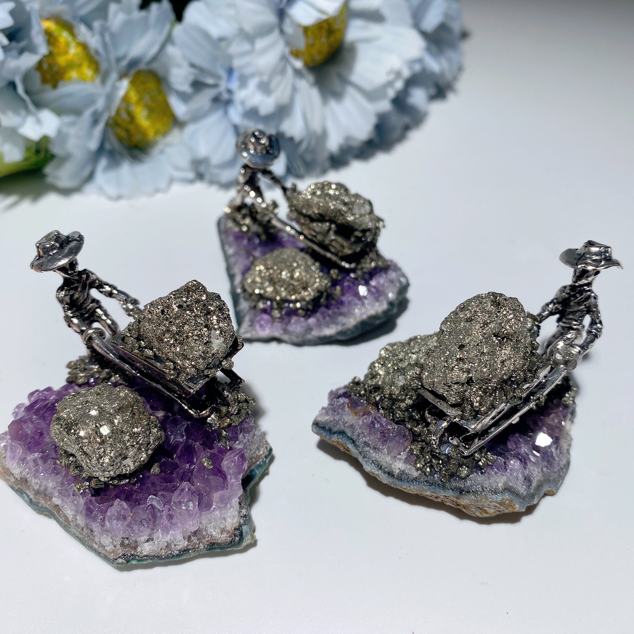 1.7 inch Pyrite Miner on Amethyst Cluster Crystal Healing
