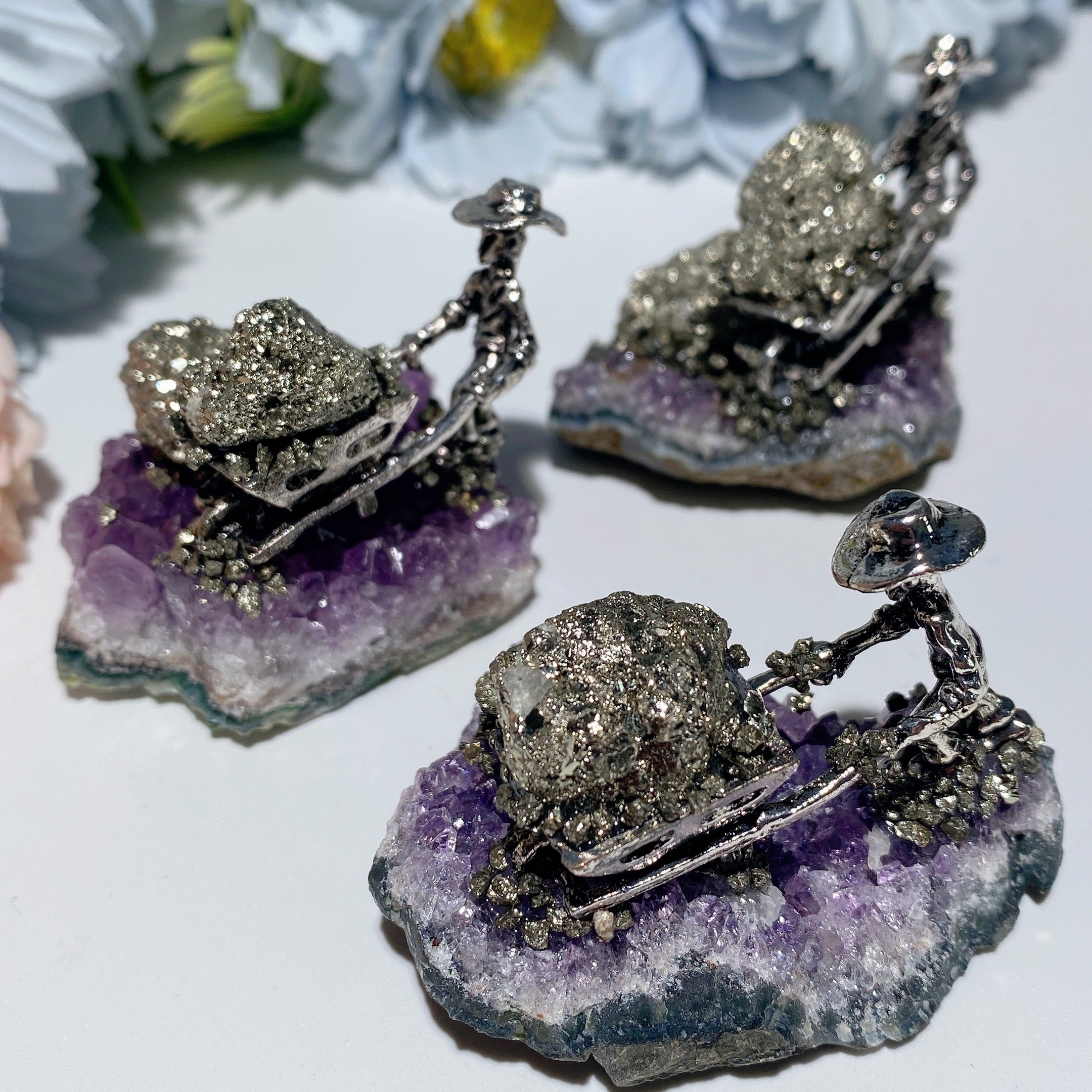 1.7 inch Pyrite Miner on Amethyst Cluster Crystal Healing