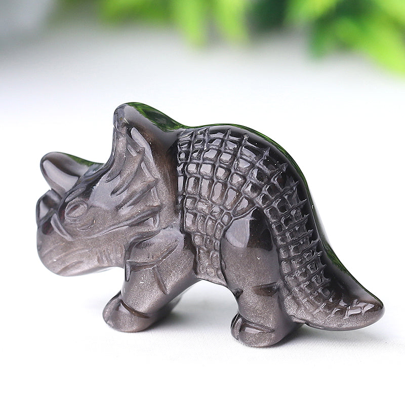 1.7 inch Silver Obsidian Dinosaur Crystal Figurine Carving