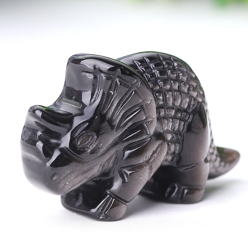 1.7 inch Silver Obsidian Dinosaur Crystal Figurine Carving