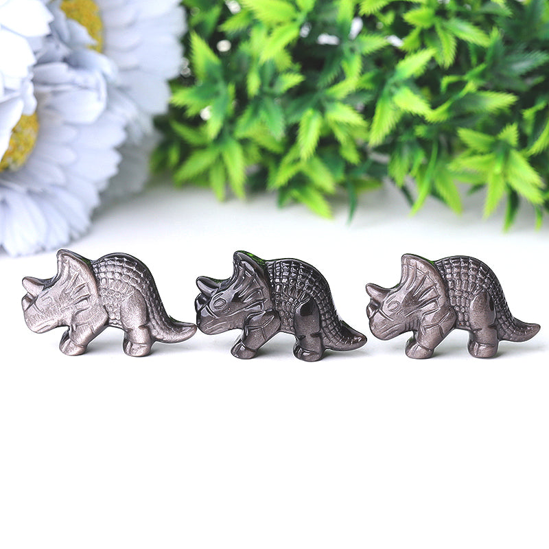1.7 inch Silver Obsidian Dinosaur Crystal Figurine Carving