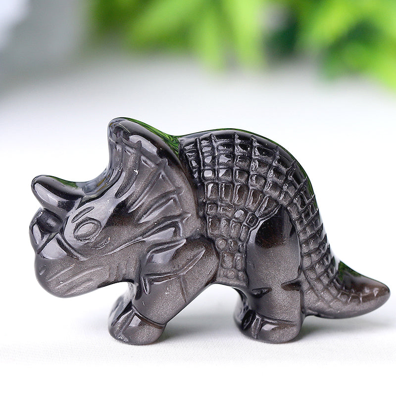 1.7 inch Silver Obsidian Dinosaur Crystal Figurine Carving