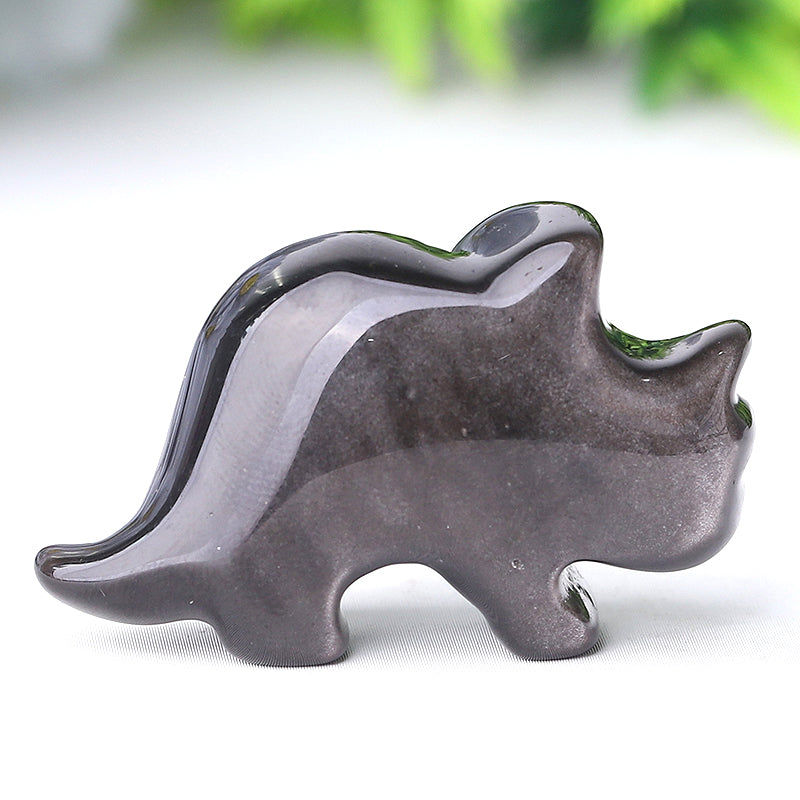 1.7 inch Silver Obsidian Dinosaur Crystal Figurine Carving