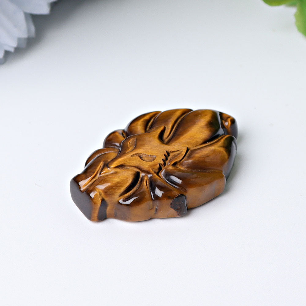 1.7 inch Tiger Eye Nine Tail Fox Crystal Carving