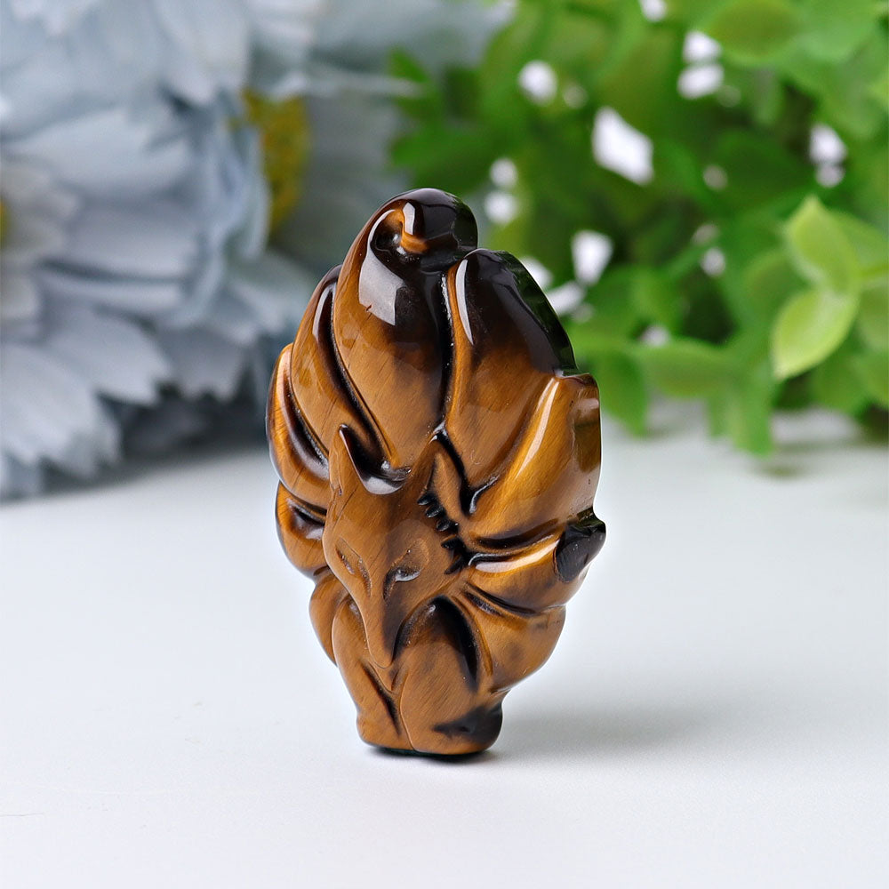 1.7 inch Tiger Eye Nine Tail Fox Crystal Carving