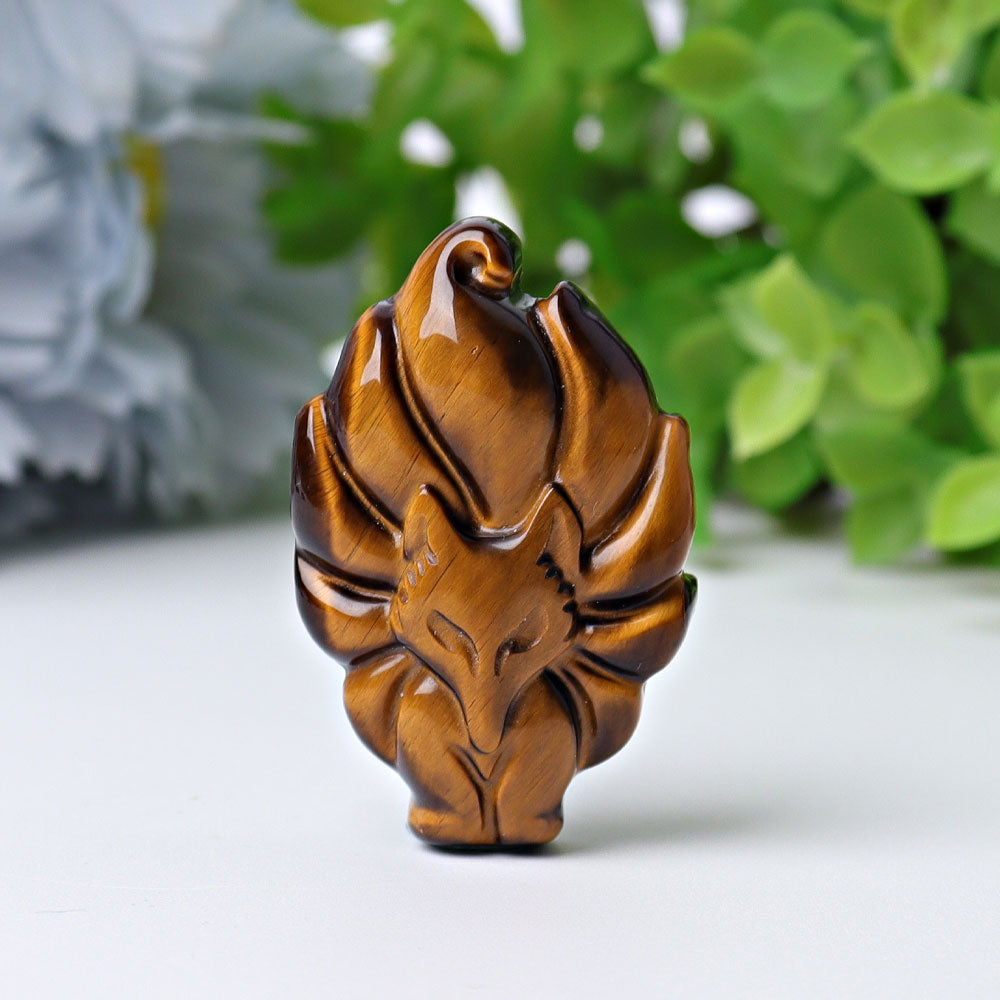 1.7 inch Tiger Eye Nine Tail Fox Crystal Carving