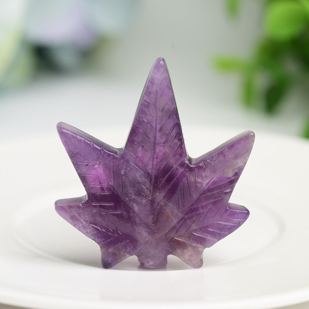 1.7" Mixed Crystal Maple Leaf Carving Figurine