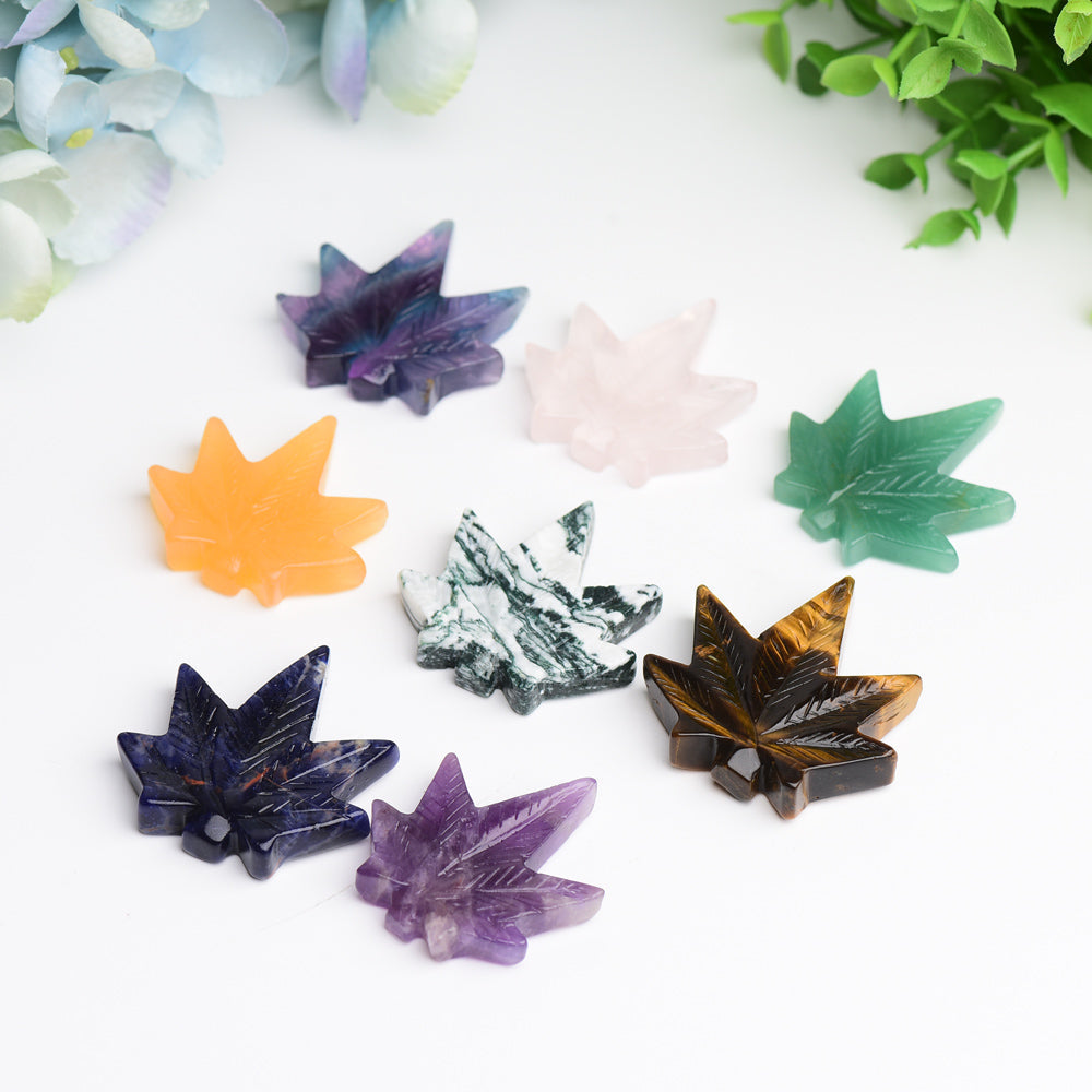 1.7" Mixed Crystal Maple Leaf Carving Figurine