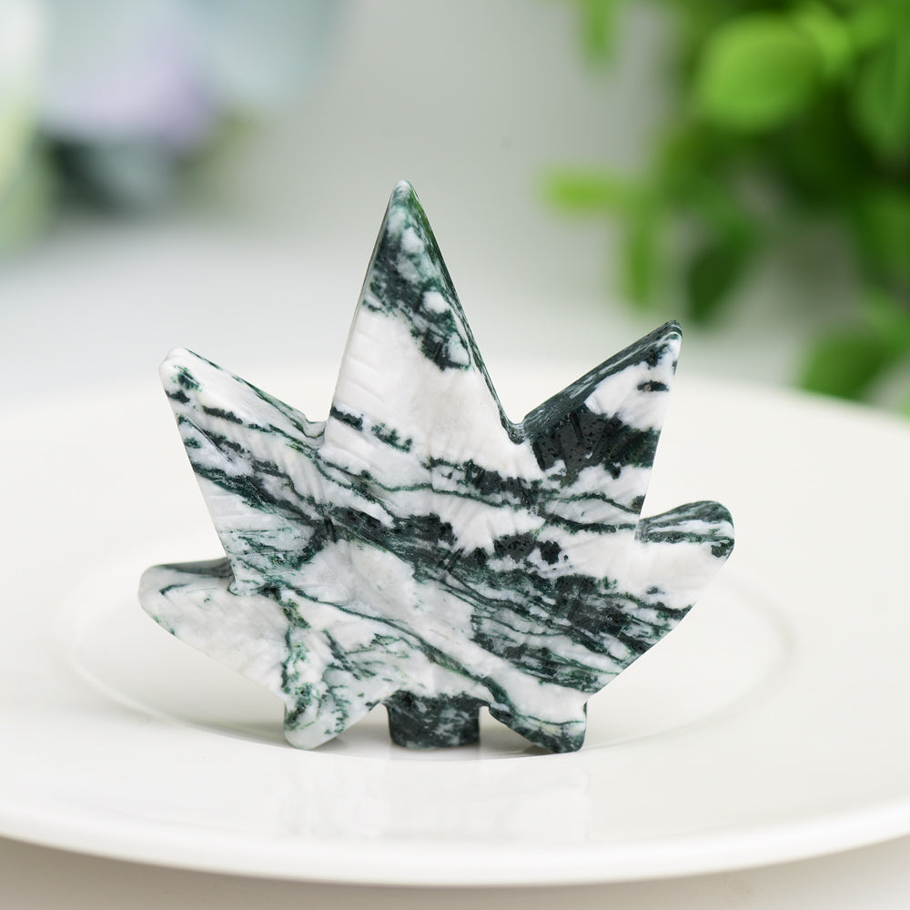 1.7" Mixed Crystal Maple Leaf Carving Figurine