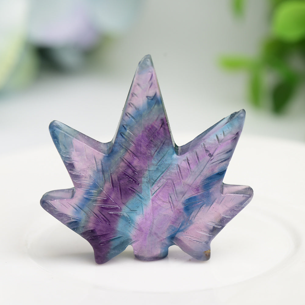 1.7" Mixed Crystal Maple Leaf Carving Figurine