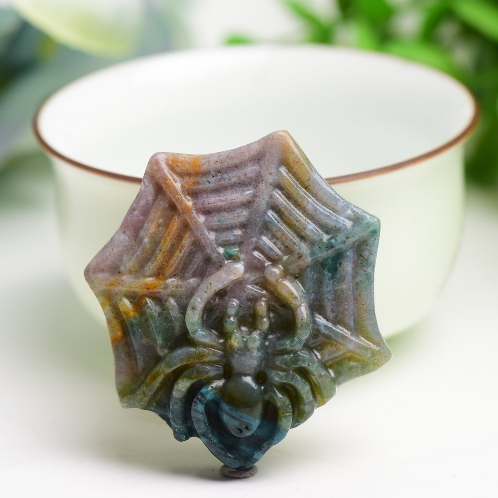 1.7" Mixed Crystal Spider Web Figurine | Healing Energy Decor