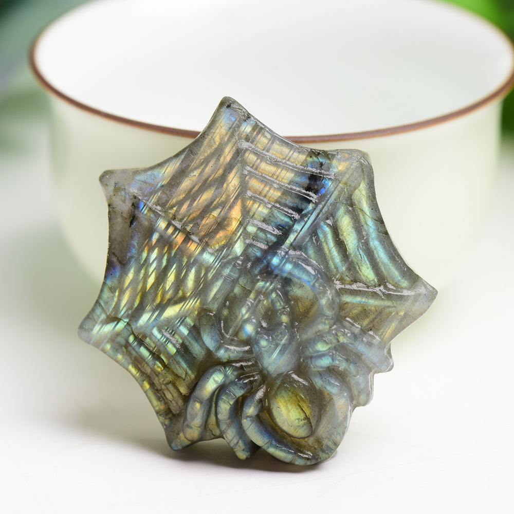 1.7" Mixed Crystal Spider Web Figurine | Healing Energy Decor