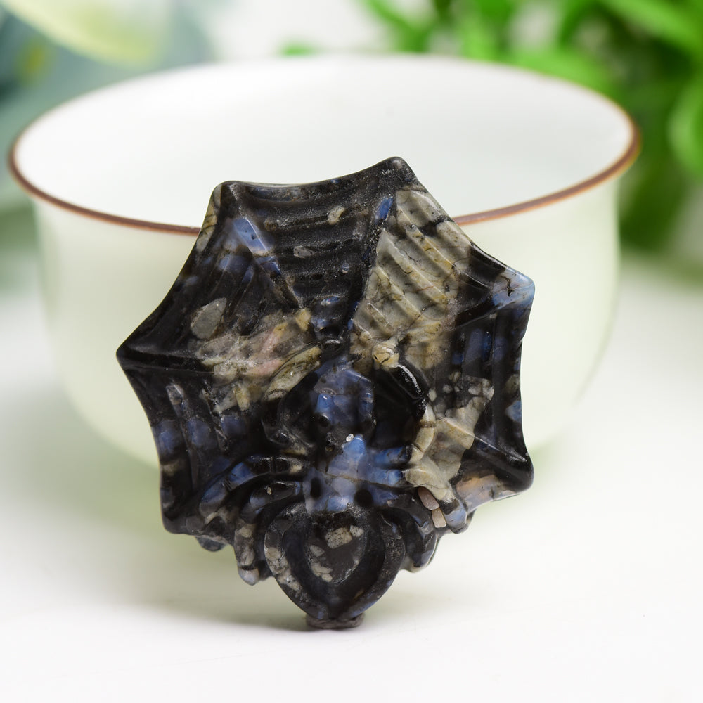 1.7" Mixed Crystal Spider Web Figurine | Healing Energy Decor