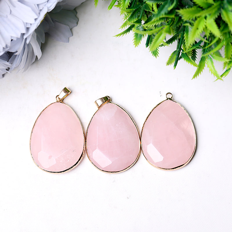 1.75 Inch Rose Quartz Pendant with Golden Rim