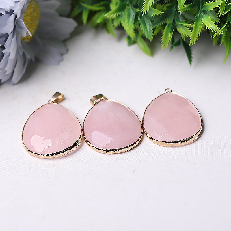 1.75 Inch Rose Quartz Pendant with Golden Rim