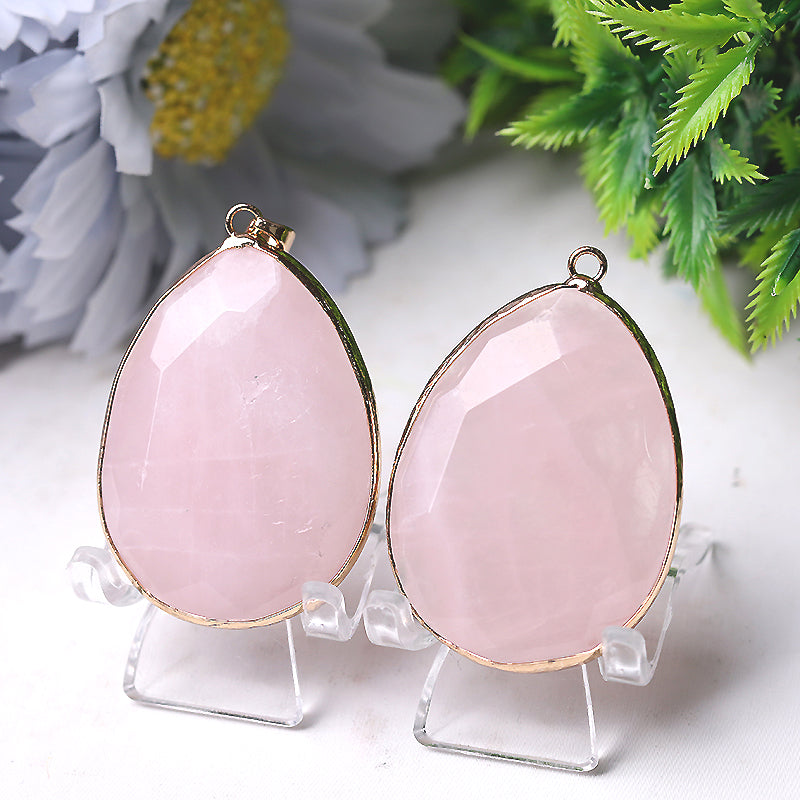 1.75 Inch Rose Quartz Pendant with Golden Rim
