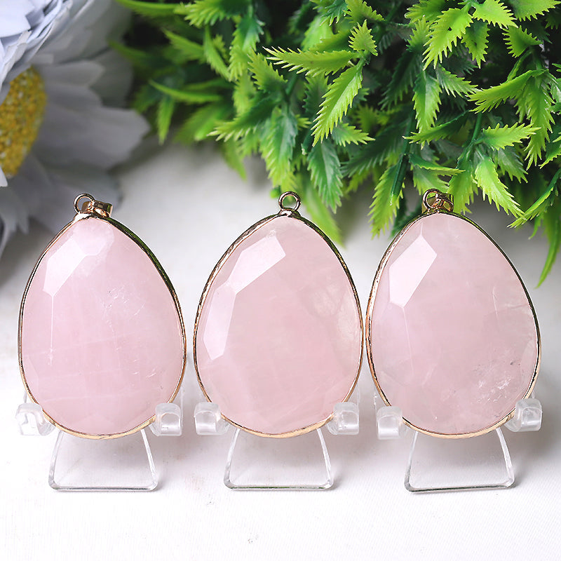 1.75 Inch Rose Quartz Pendant with Golden Rim