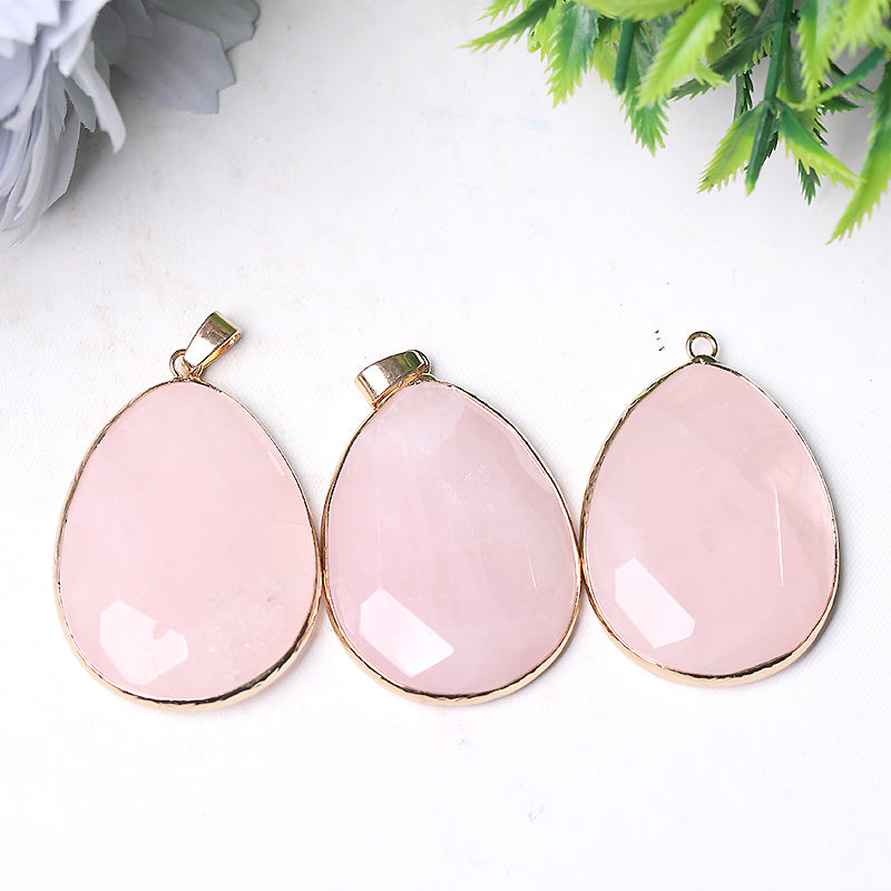 1.75 Inch Rose Quartz Pendant with Golden Rim
