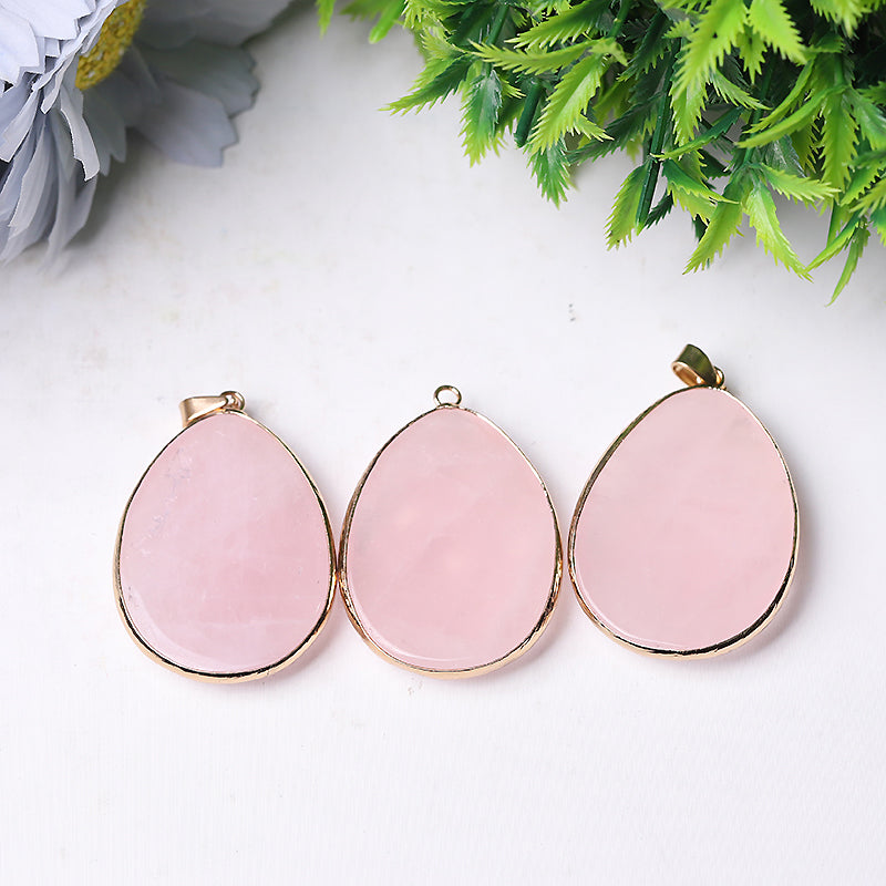 1.75 Inch Rose Quartz Pendant with Golden Rim