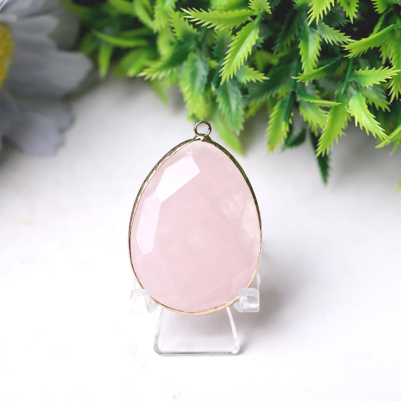 1.75 Inch Rose Quartz Pendant with Golden Rim