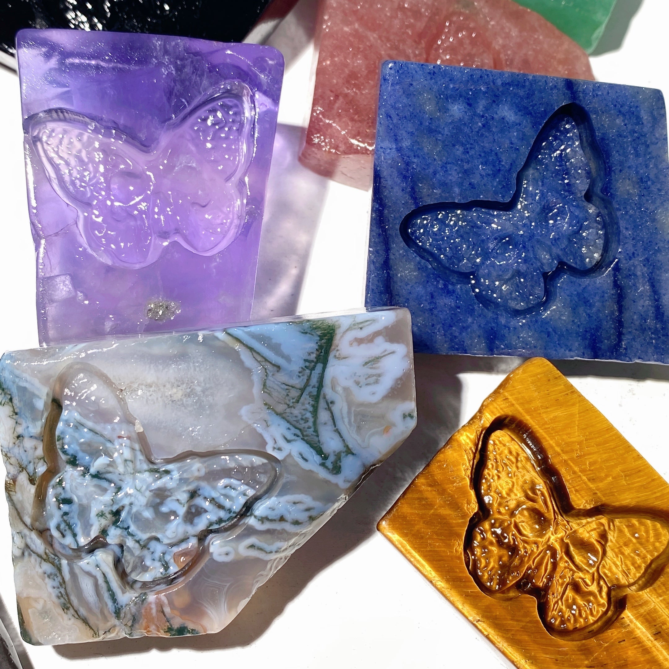 1.8-2.2 inch Mixed Crystal Slabs with Butterfly Skull Carvings