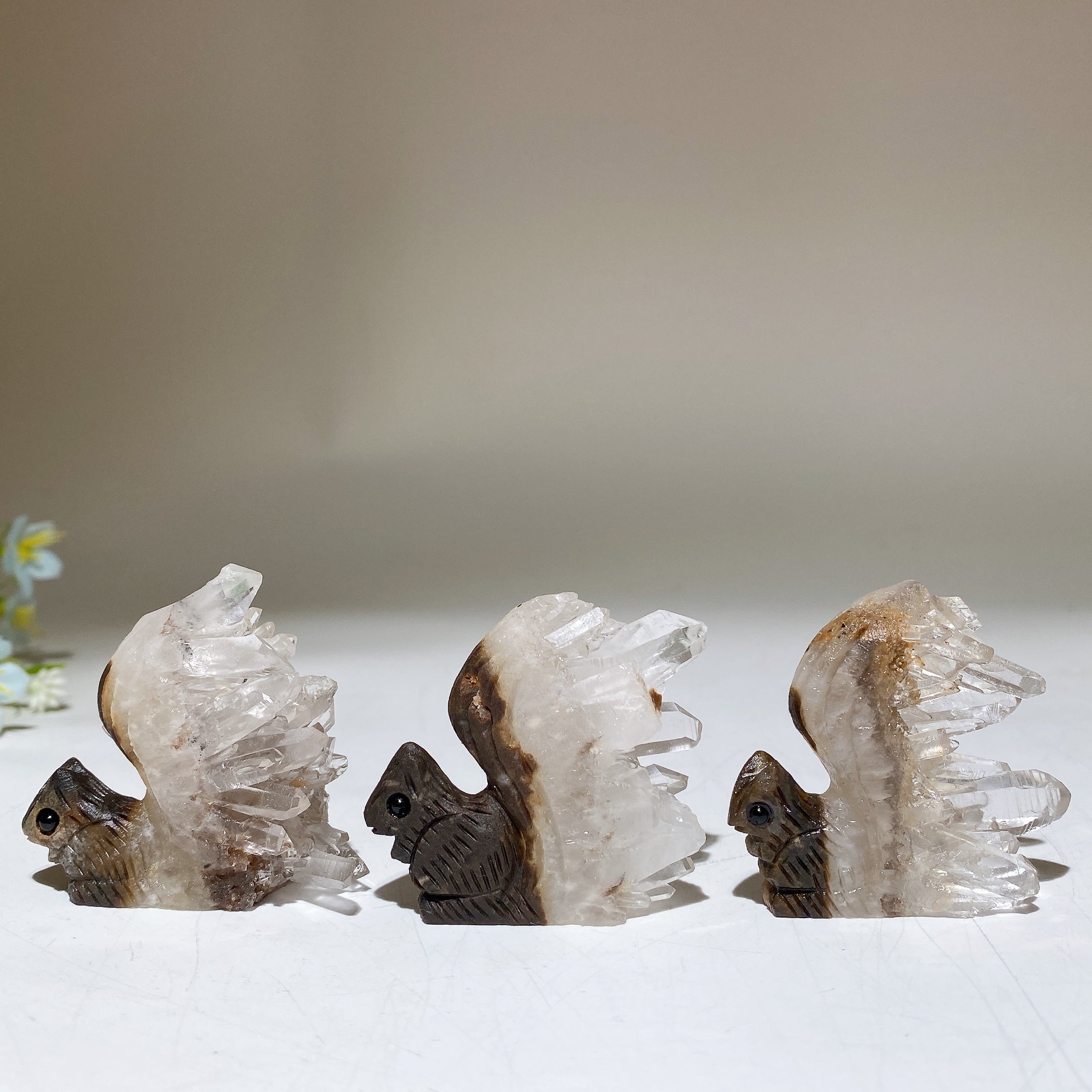 1.8 inch Clear Quartz Squirrel Crystal Animal Carving