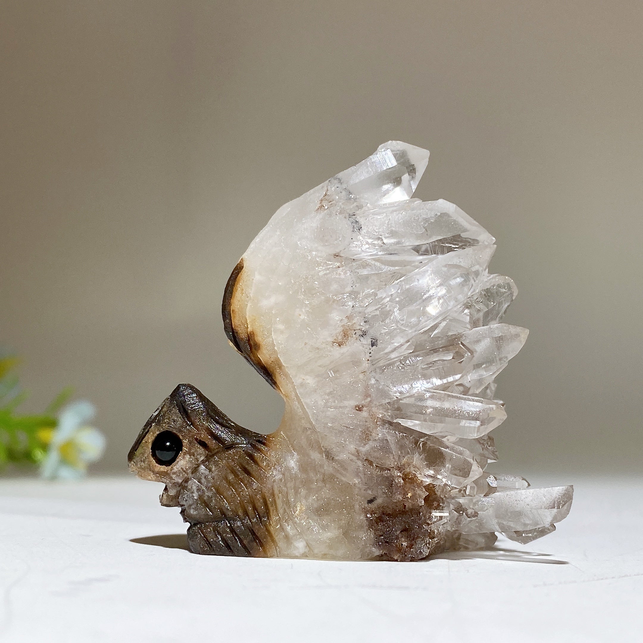 1.8 inch Clear Quartz Squirrel Crystal Animal Carving