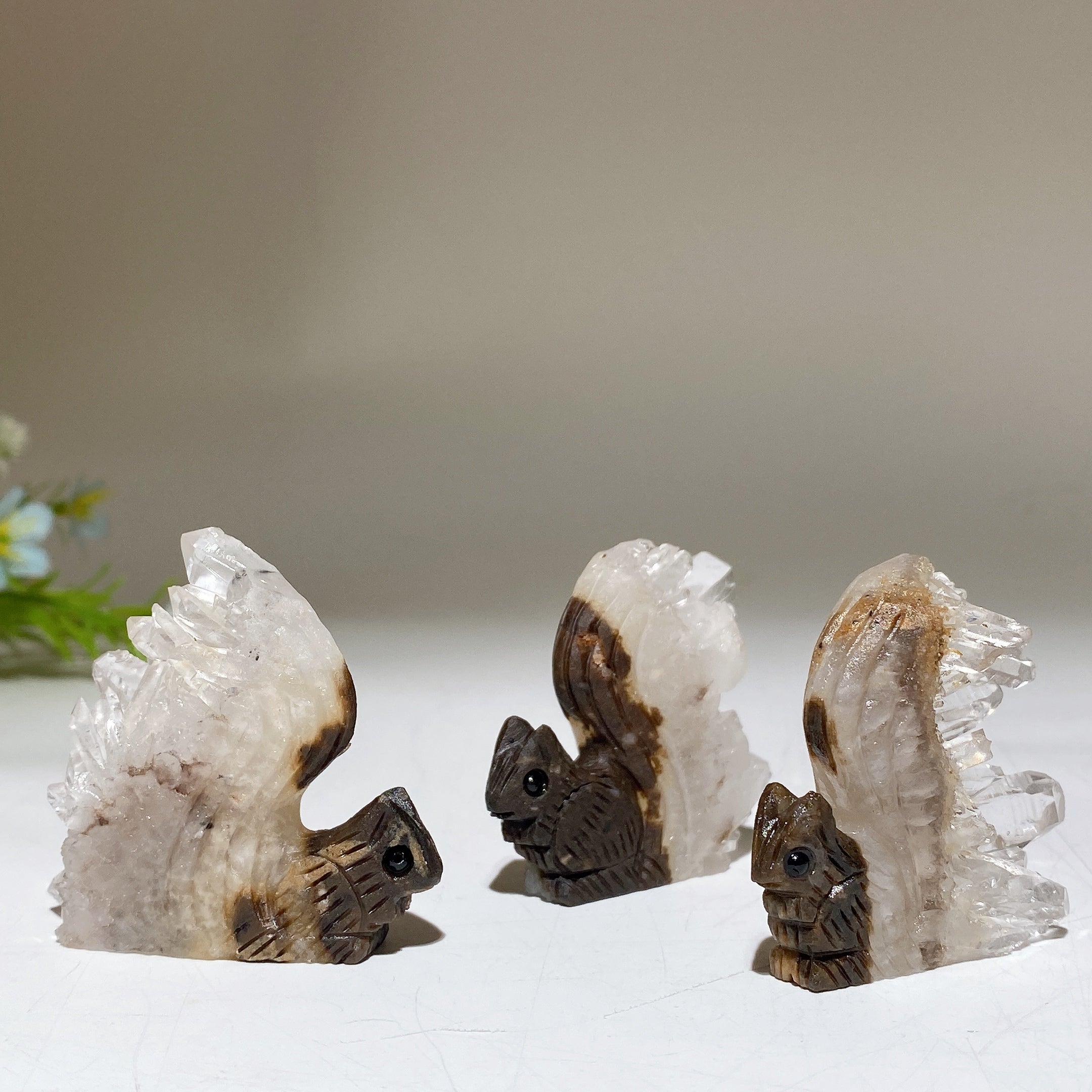 1.8 inch Clear Quartz Squirrel Crystal Animal Carving