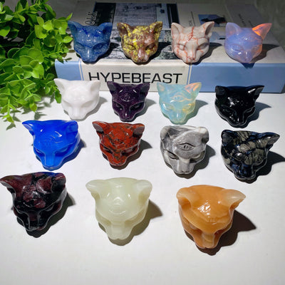 1.8 inch Mixed Crystal Cat Head Carvings for Healing