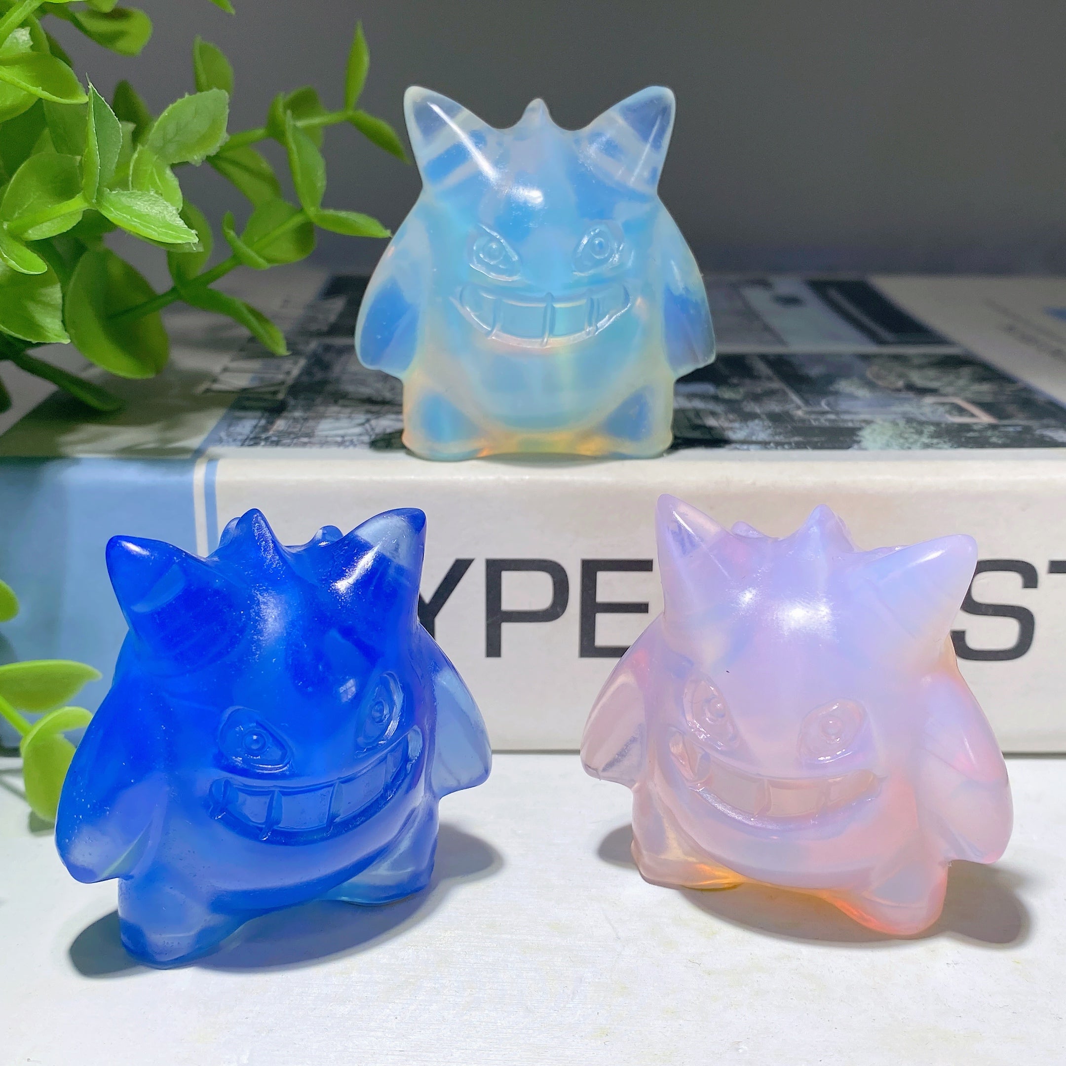 1.8 inch Mixed Opalite Crystal Gengar Carving Figurine