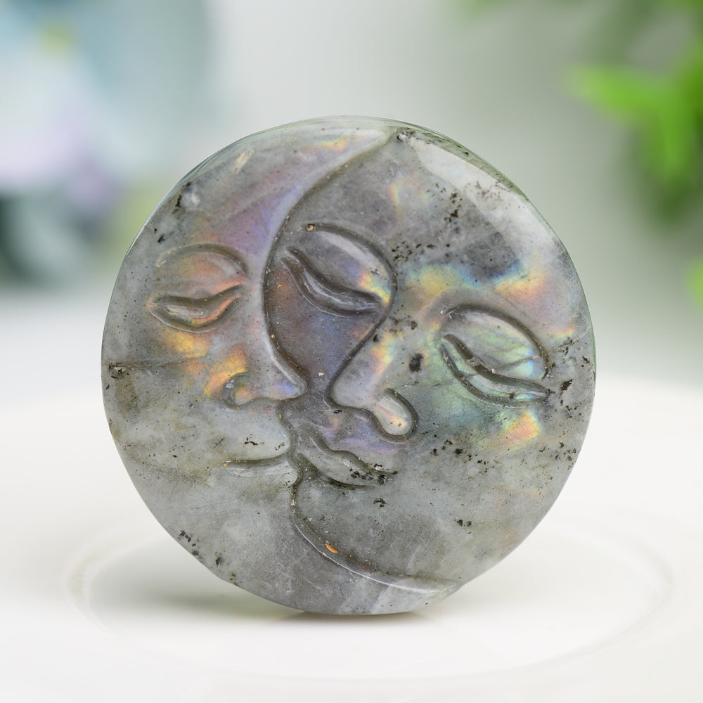 1.8 Inch Moon and Sun Face Crystal Figurine