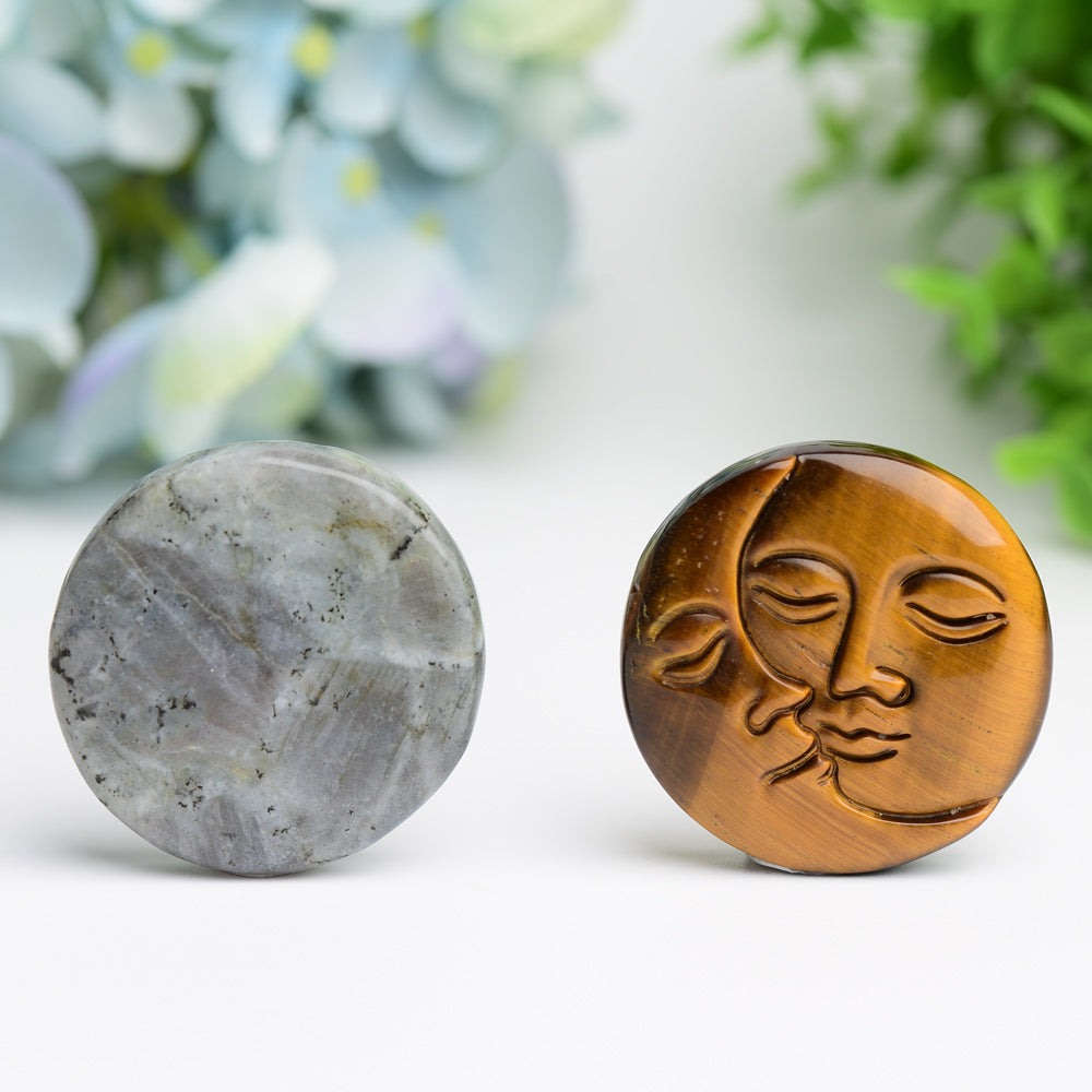 1.8 Inch Moon and Sun Face Crystal Figurine