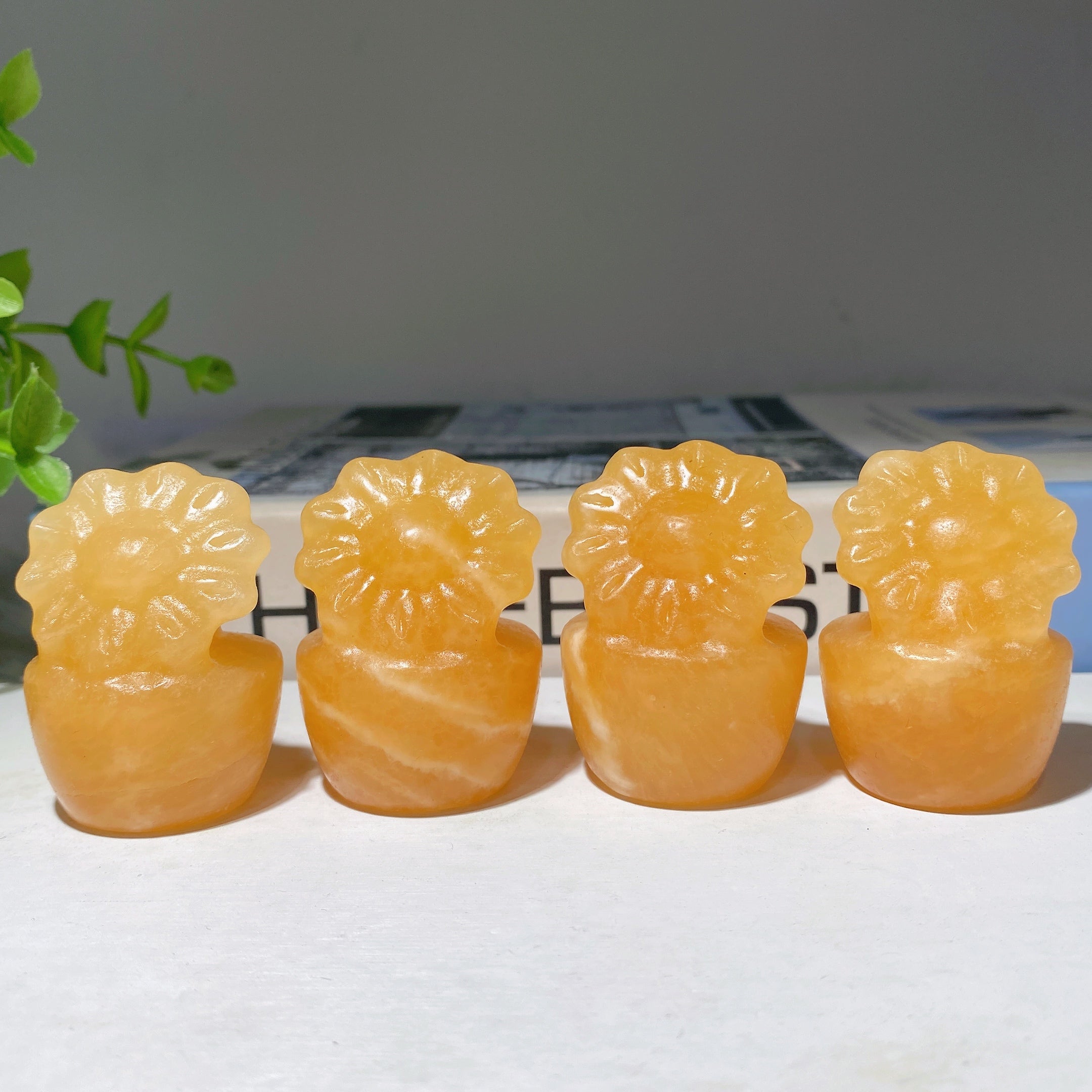 1.8 inch Orange Calcite Flower Bonsai Crystal Figurine