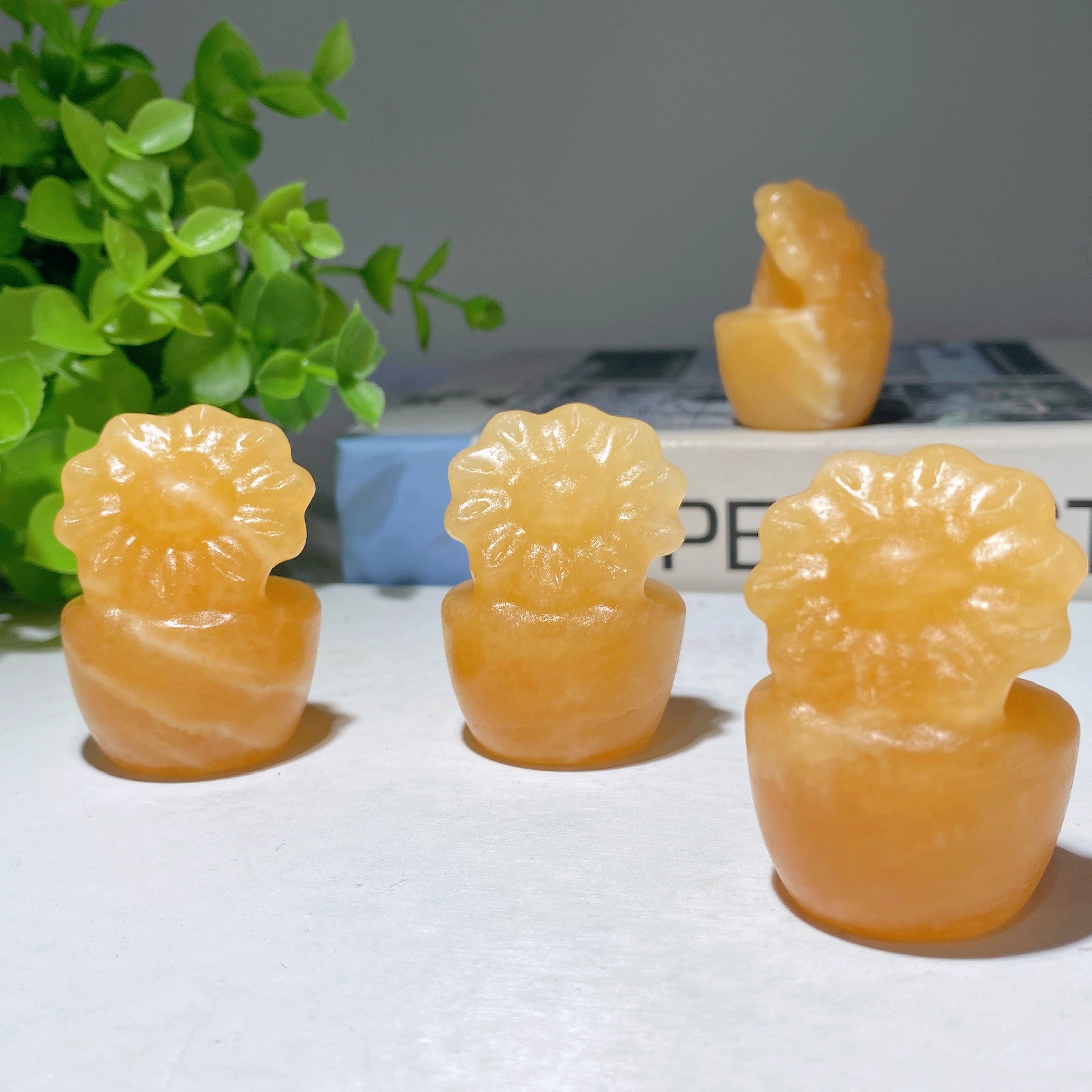 1.8 inch Orange Calcite Flower Bonsai Crystal Figurine