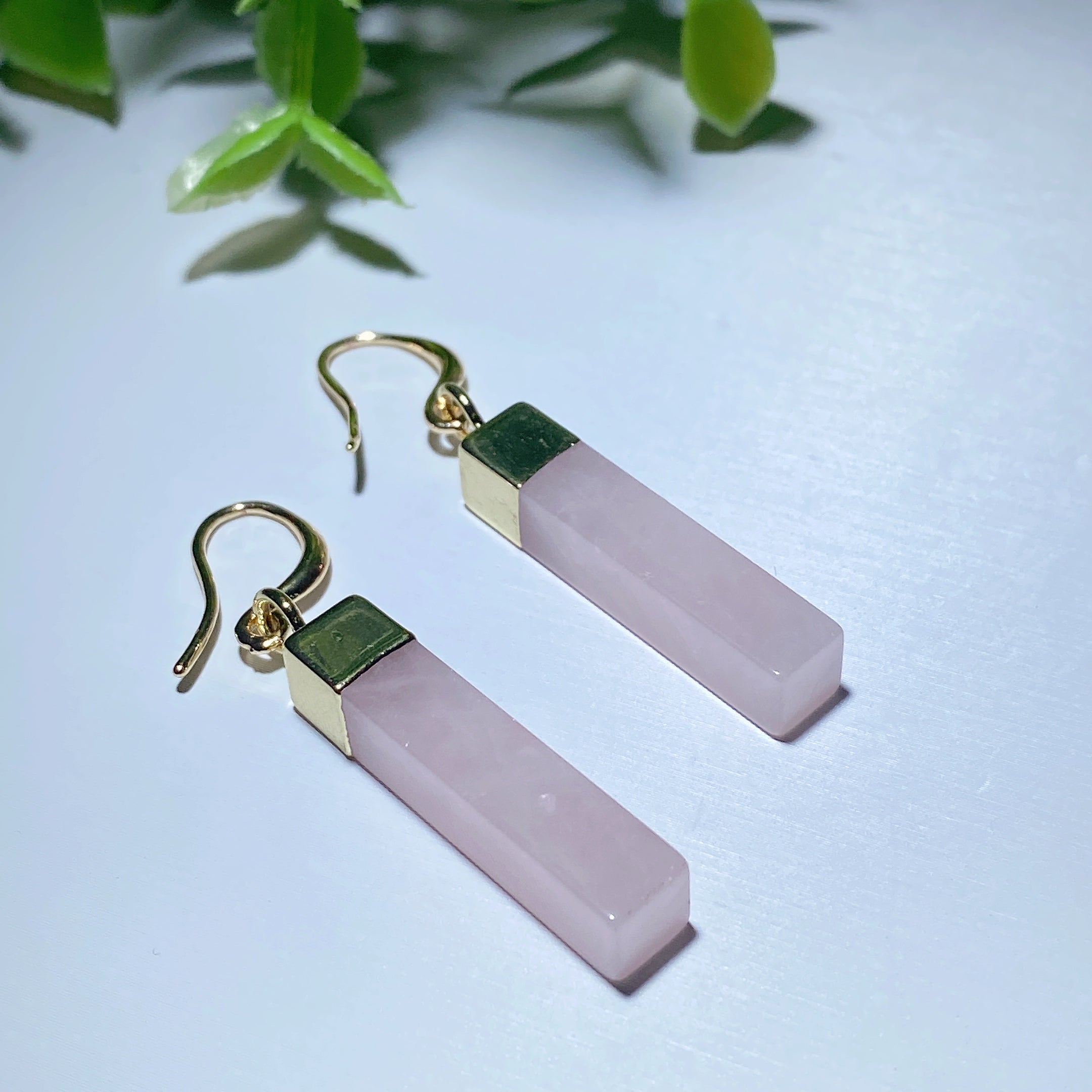 1.8 inch Rose Quartz Drop Earrings for Healing & Love