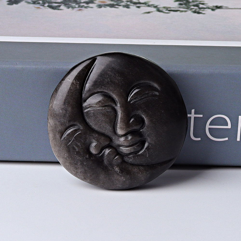 1.8-inch Silver Obsidian Sun Moon Crystal Figurine