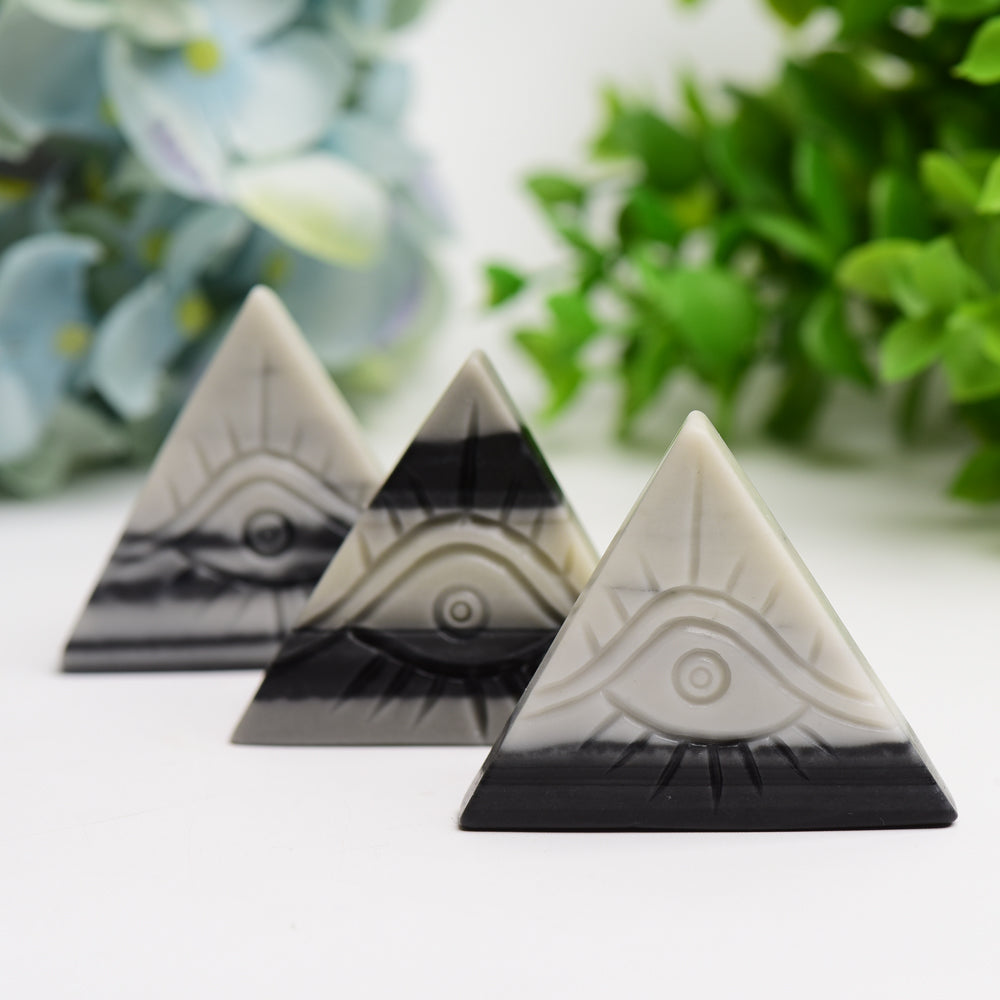 1.8" Taiji Stone Triangle Slab with Evil's Eye Carving