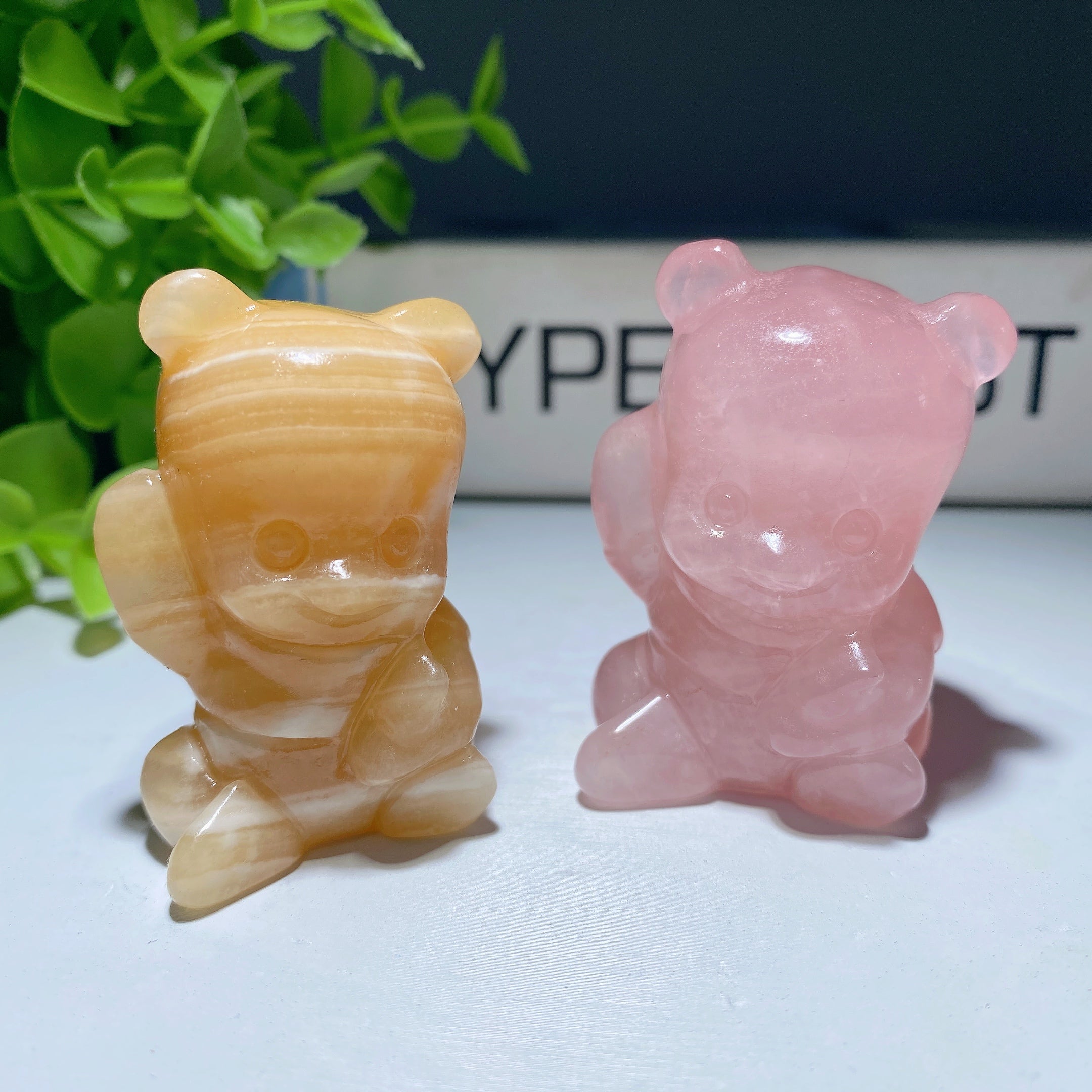 1.85 inch Crystal Bear Figurine in Orange Calcite and Rose Quartz
