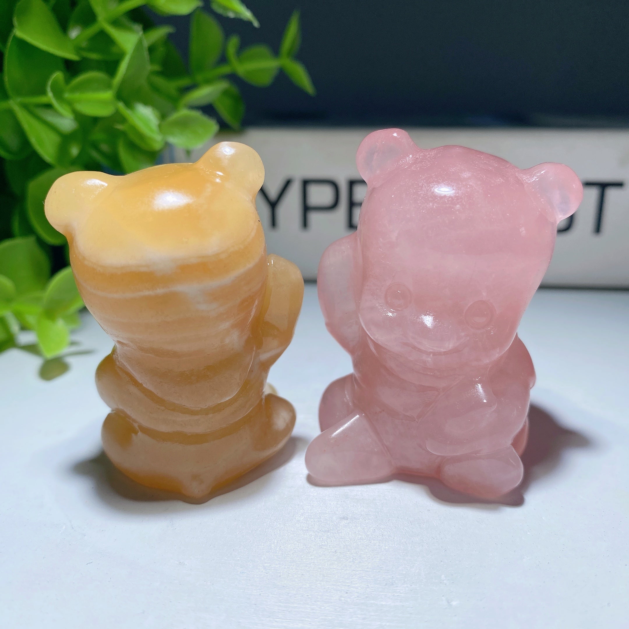 1.85 inch Crystal Bear Figurine in Orange Calcite and Rose Quartz