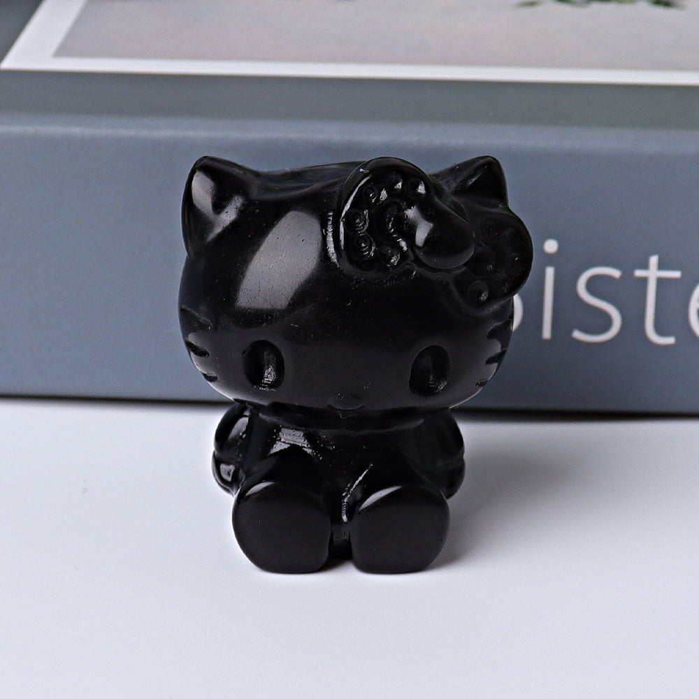 1.85 inch Crystal Cats Figurine in Obsidian, Aventurine, Howlite